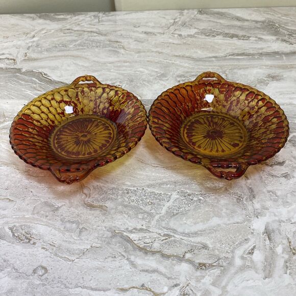 Vintage Red Glass Candy Dish Set Of 2 - Picture 1 of 10